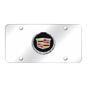 Cadillac Black Logo License Plate - Chrome on Mirrored