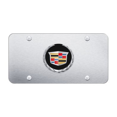 Cadillac Black Logo License Plate - Chrome on Brushed