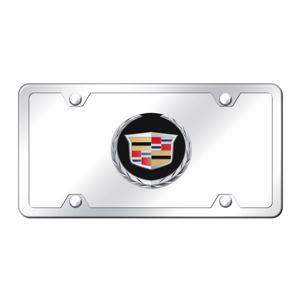 Cadillac Black Logo License Plate Kit - Chrome on Mirrored