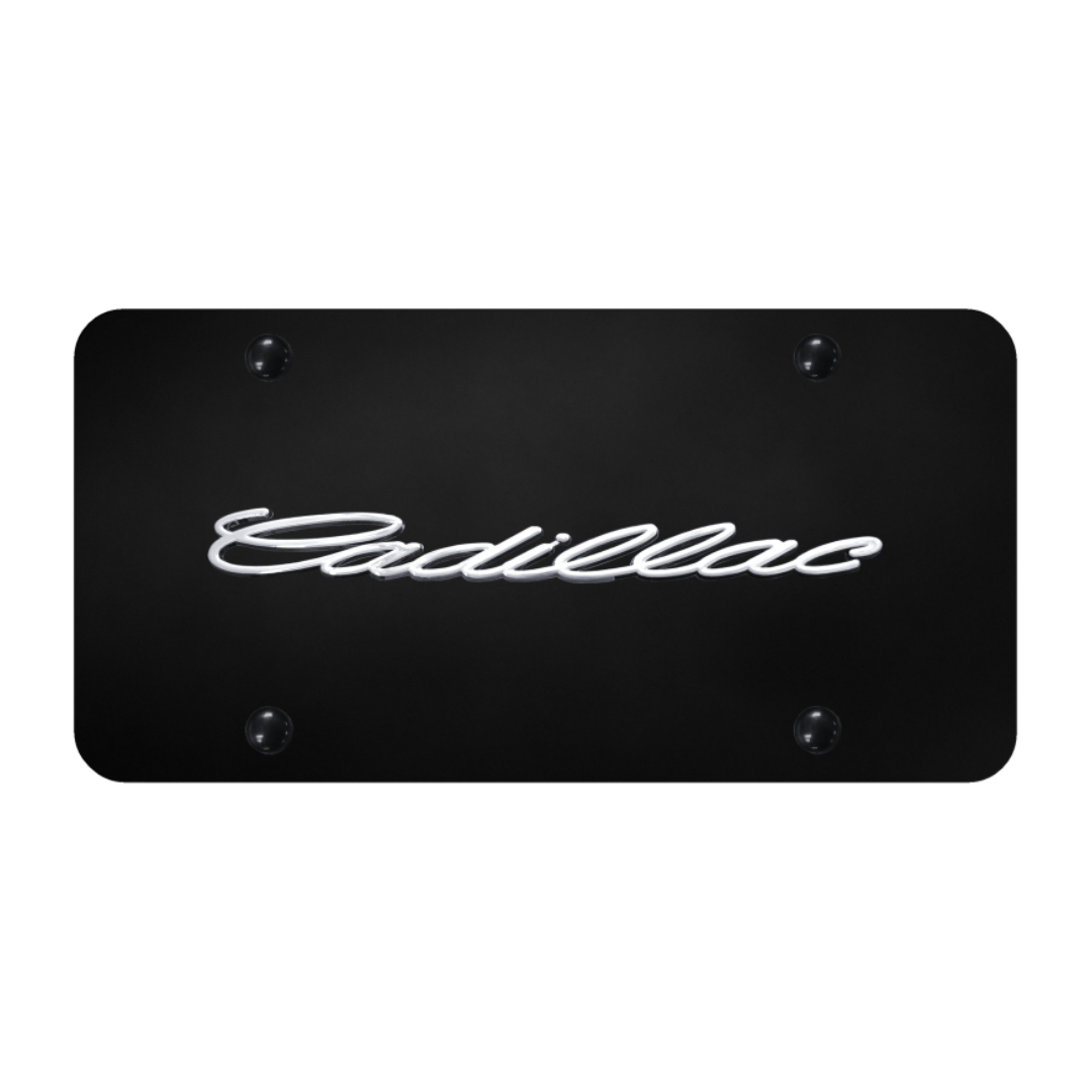 cadillac-script-license-plate-chrome-on-black