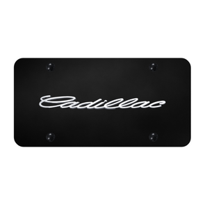 Cadillac Script License Plate - Chrome on Black