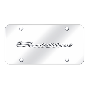 Cadillac Script  License Plate - Chrome on Mirrored