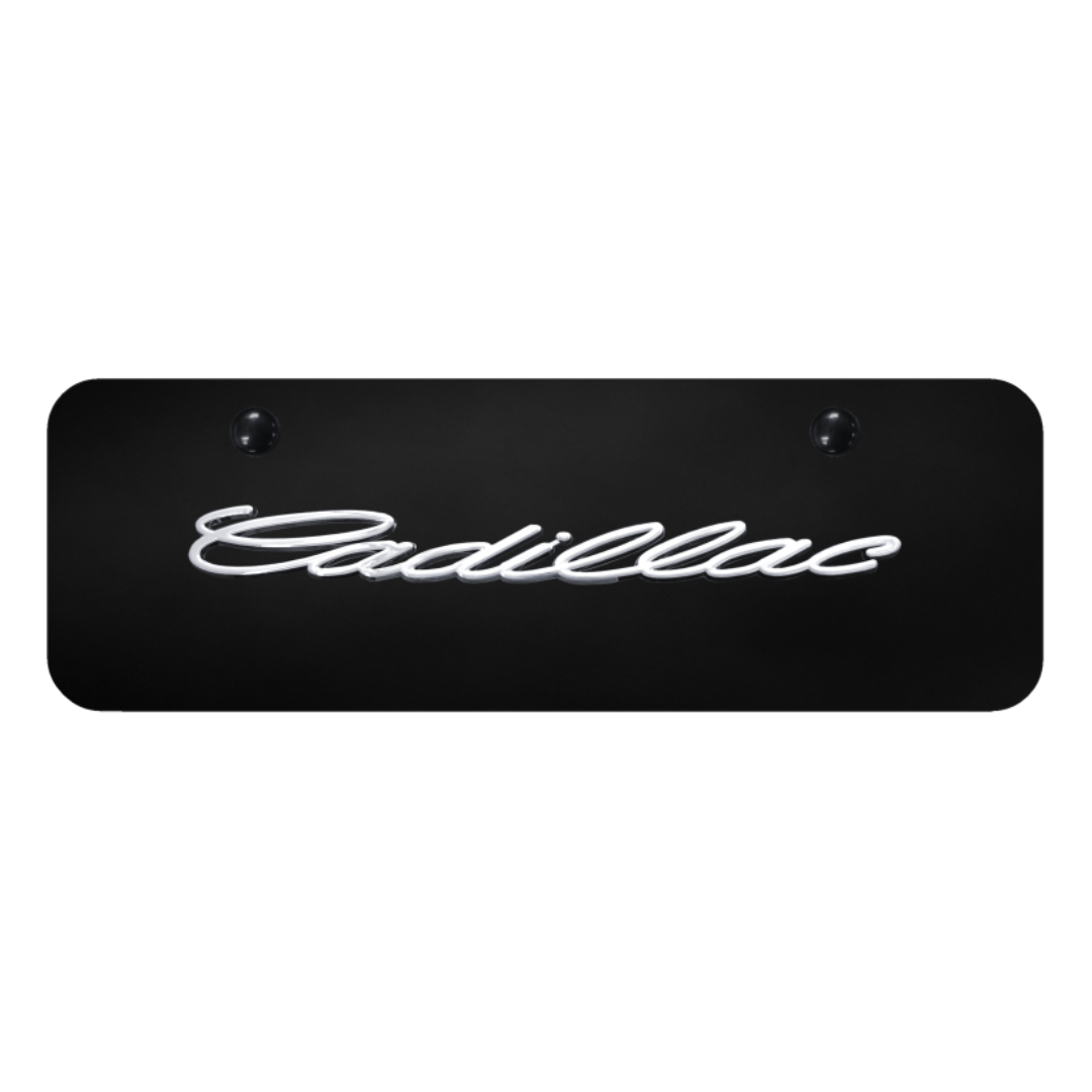 cadillac-script-mini-license-plate-chrome-on-black