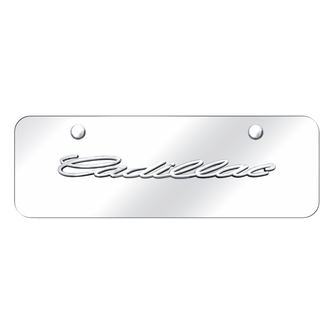 cadillac-script-mini-license-plate-chrome-on-mirrored