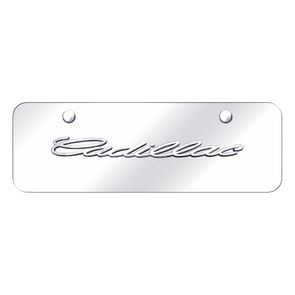 Cadillac Script Mini License Plate - Chrome on Mirrored