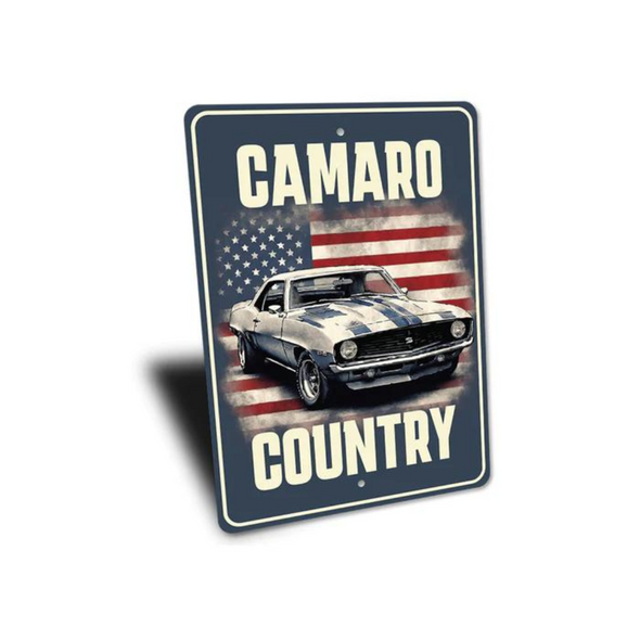 Camaro Country American Flag Aluminum Sign