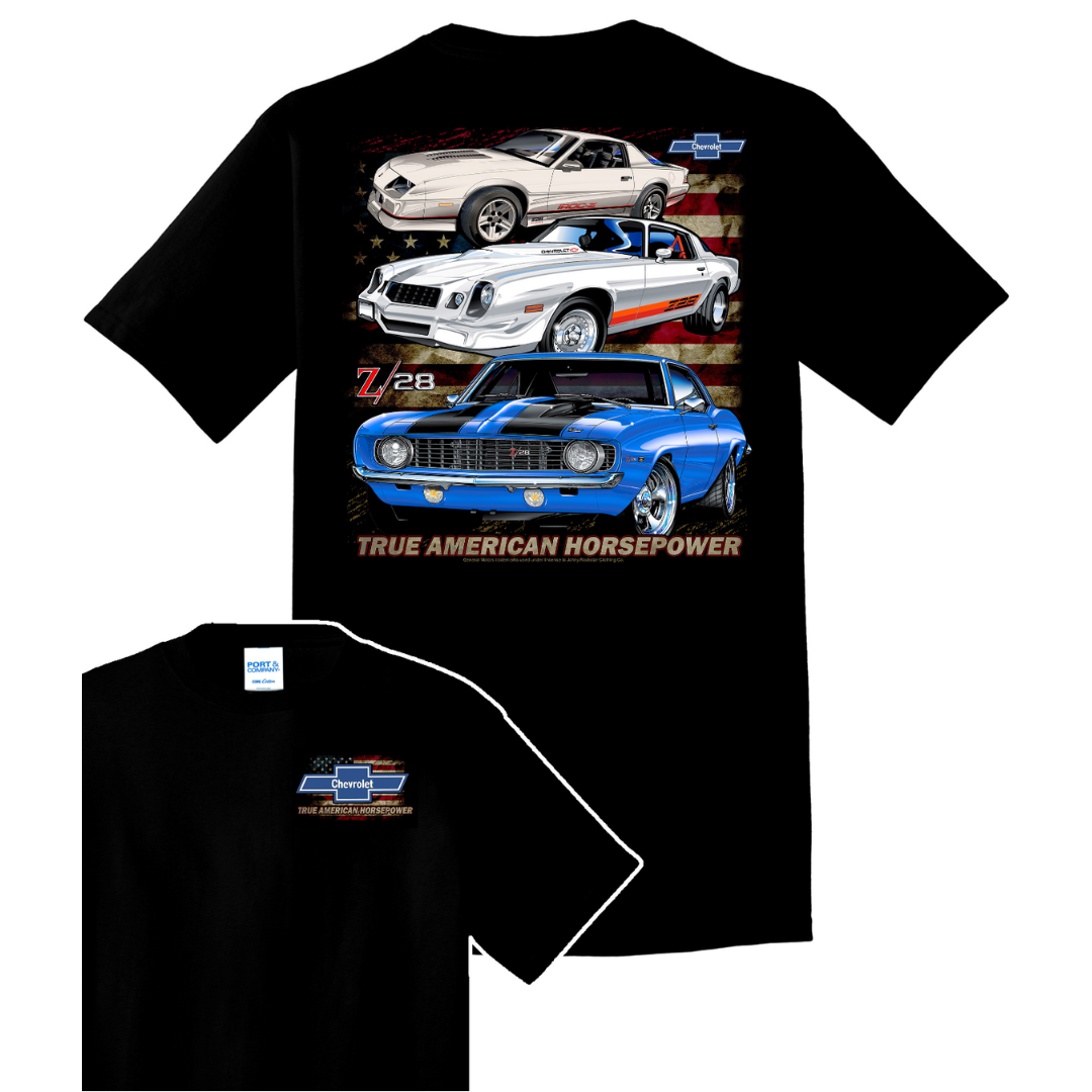 Camaro Americana 100% Cotton T-Shirt – True American Horsepower (Black)