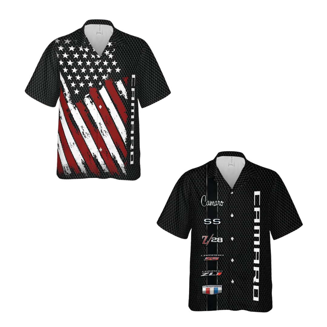 Camaro Americana 2-Pack – Stars & Stripes Carbon Flag & Vertical Logos Hawaiian Shirts
