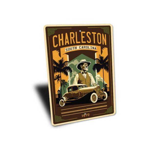 Charleston South Carolina Classic Car Aluminum Sign
