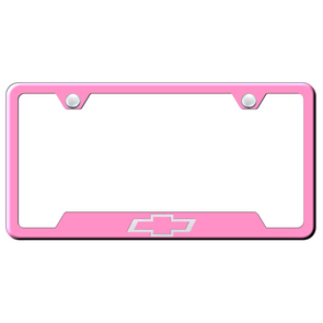 Chevrolet Bowtie License Plate Frame - Pink Stainless Steel