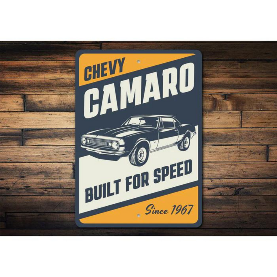 Chevy Camaro Built For Speed Aluminum Sign | Classic Auto Store Online