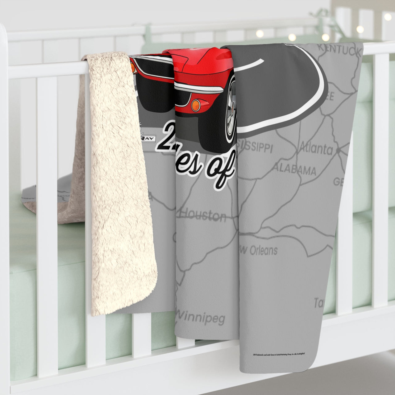 C2 Corvette Route 66 100th Anniversary Sherpa Blanket – Legends of the Road (50" x 60"), Perfect for the Corvette Fan