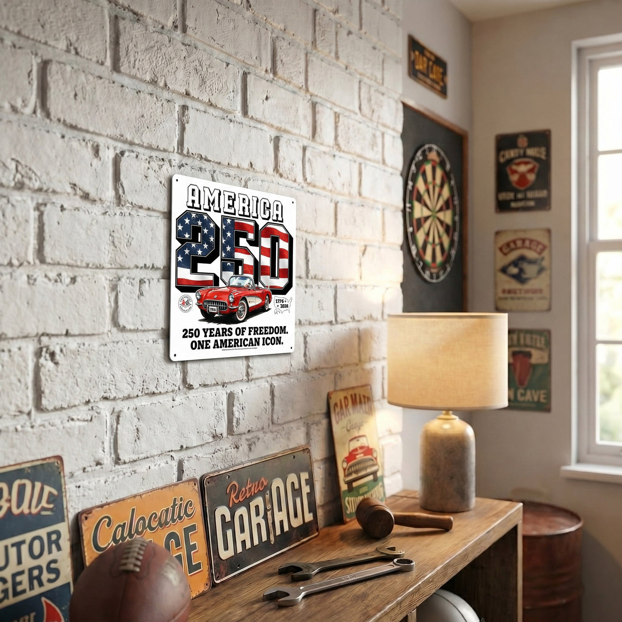 Corvette C1 America 250 "250 Years of Freedom. One American Icon." 12x12 Metal Sign