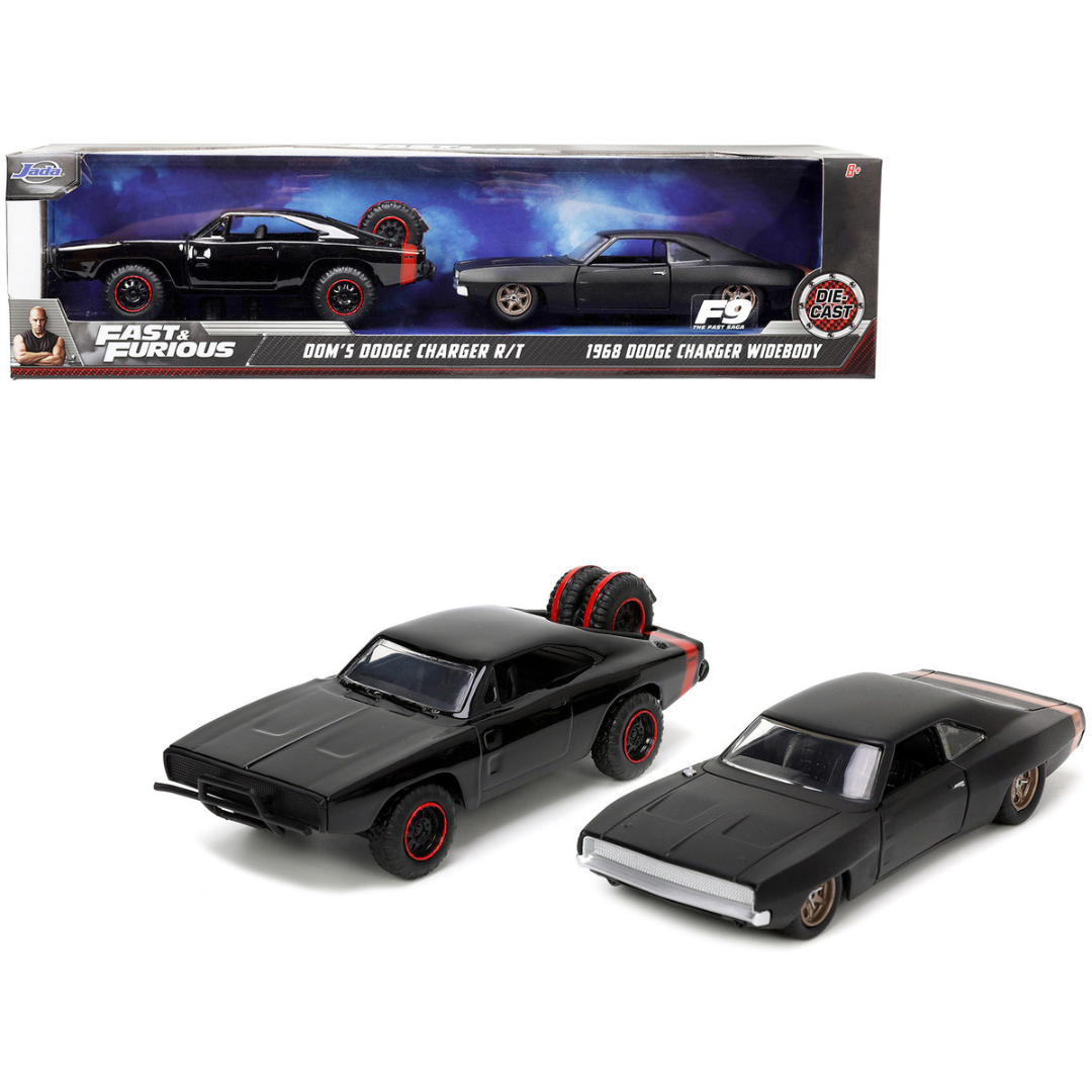 doms-dodge-charger-r-t-and-1968-dodge-charger-widebody-fast-furious-1-32-diecast-model-car-set-by-jada