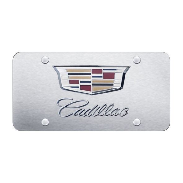Dual Cadillac 2014 License Plate - Chrome on Brushed