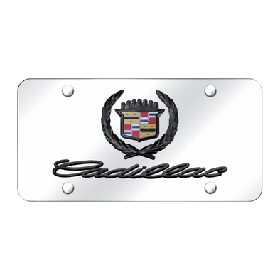 Dual Cadillac License Plate - Black Pearl on Mirrored