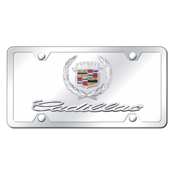 Dual Cadillac License Plate Kit - Chrome on Mirrored