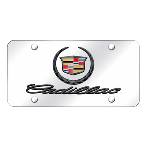 Dual Cadillac Logo License Plate - Black Pearl on Mirrored