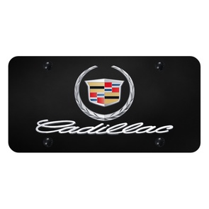 Dual Cadillac Logo License Plate - Chrome on Black