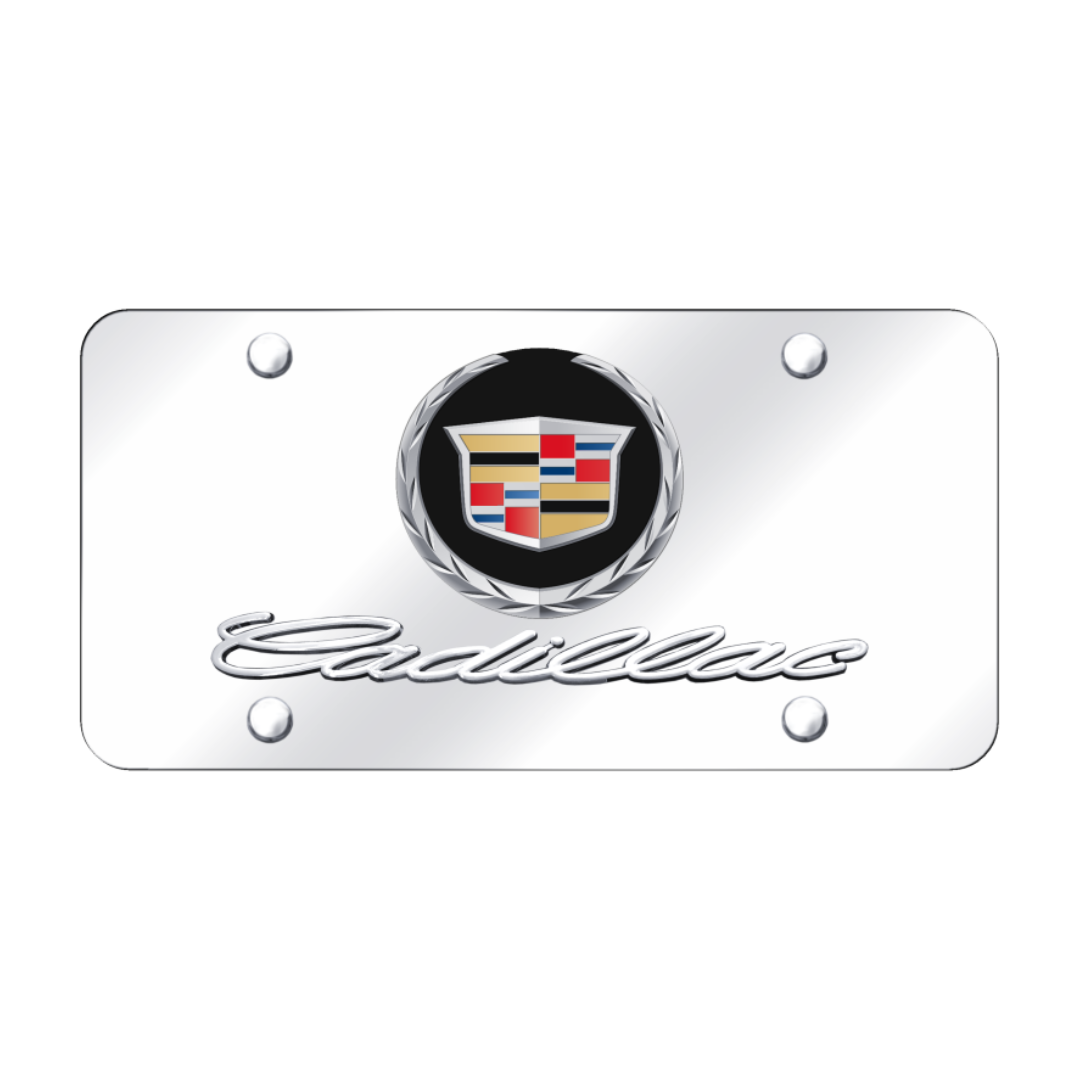 dual-cadillac-logo-license-plate-chrome-on-mirrored