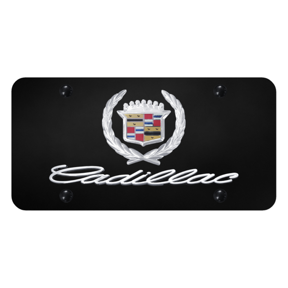 Dual Cadillac License Plate - Chrome on Black