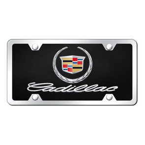 Dual Cadillac Logo License Plate Kit - Chrome on Black
