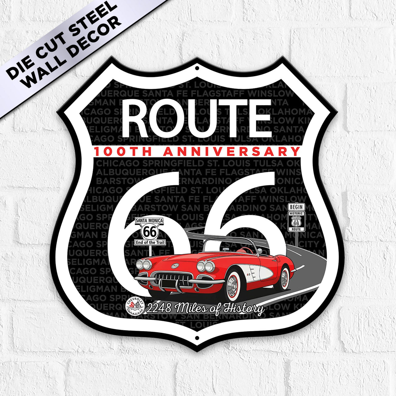 C1 Corvette Route 66 100th Anniversary Die-Cut Shield – Red Convertible Edition