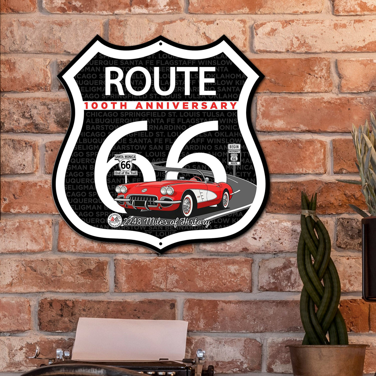 C1 Corvette Route 66 100th Anniversary Die-Cut Shield – Red Convertible Edition