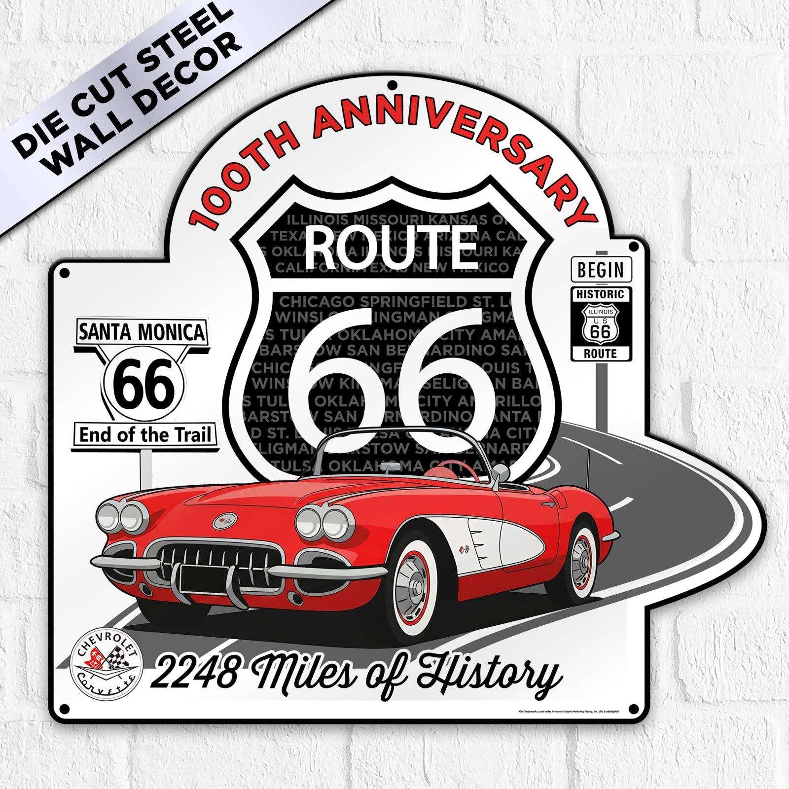 C1 Corvette Route 66 100th Anniversary Metal Sign – Available in 2 Siz