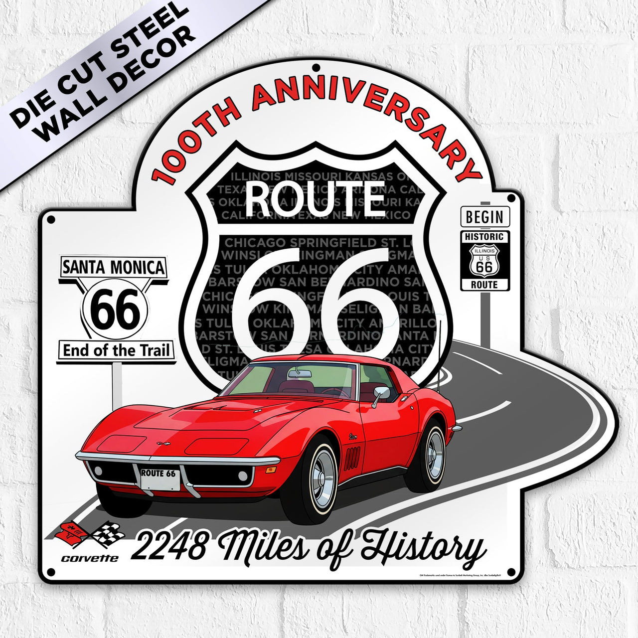 C3 Corvette Route 66 100th Anniversary Metal Sign - Legends of the Road, Available in 2 Sizes