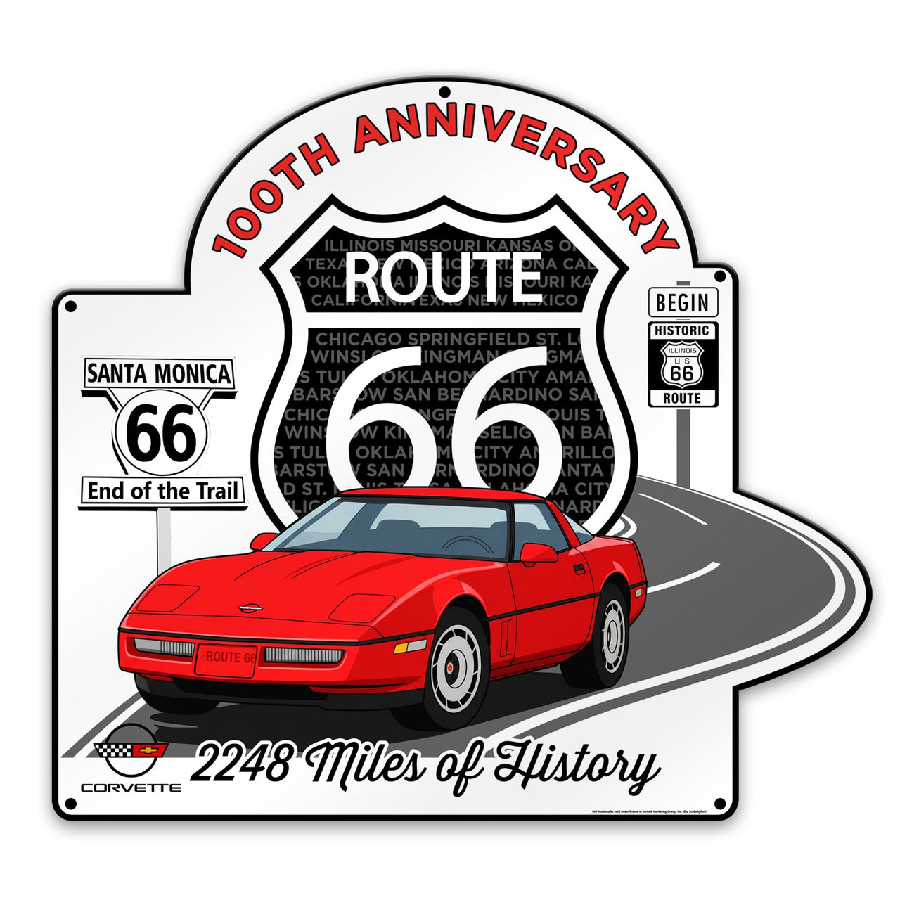 C4 Corvette Route 66 100th Anniversary Metal Sign - Legends of the Road, Available in 2 Sizes