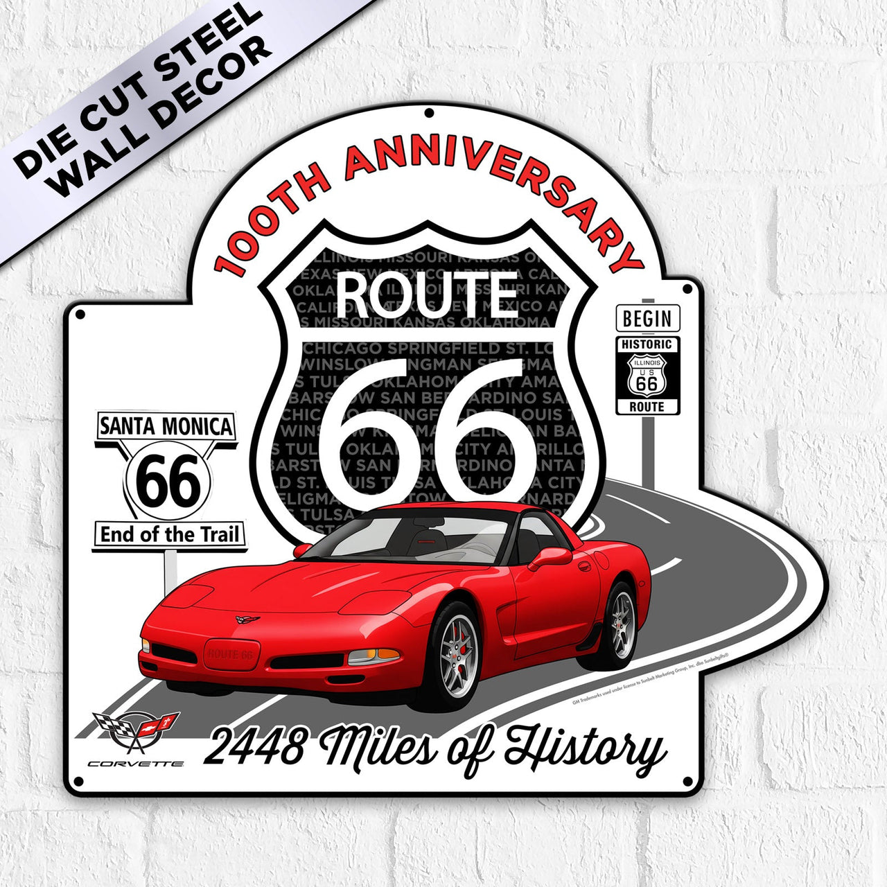 C5 Corvette Route 66 100th Anniversary Metal Sign, Legends of the Road - Available in 2 Sizes