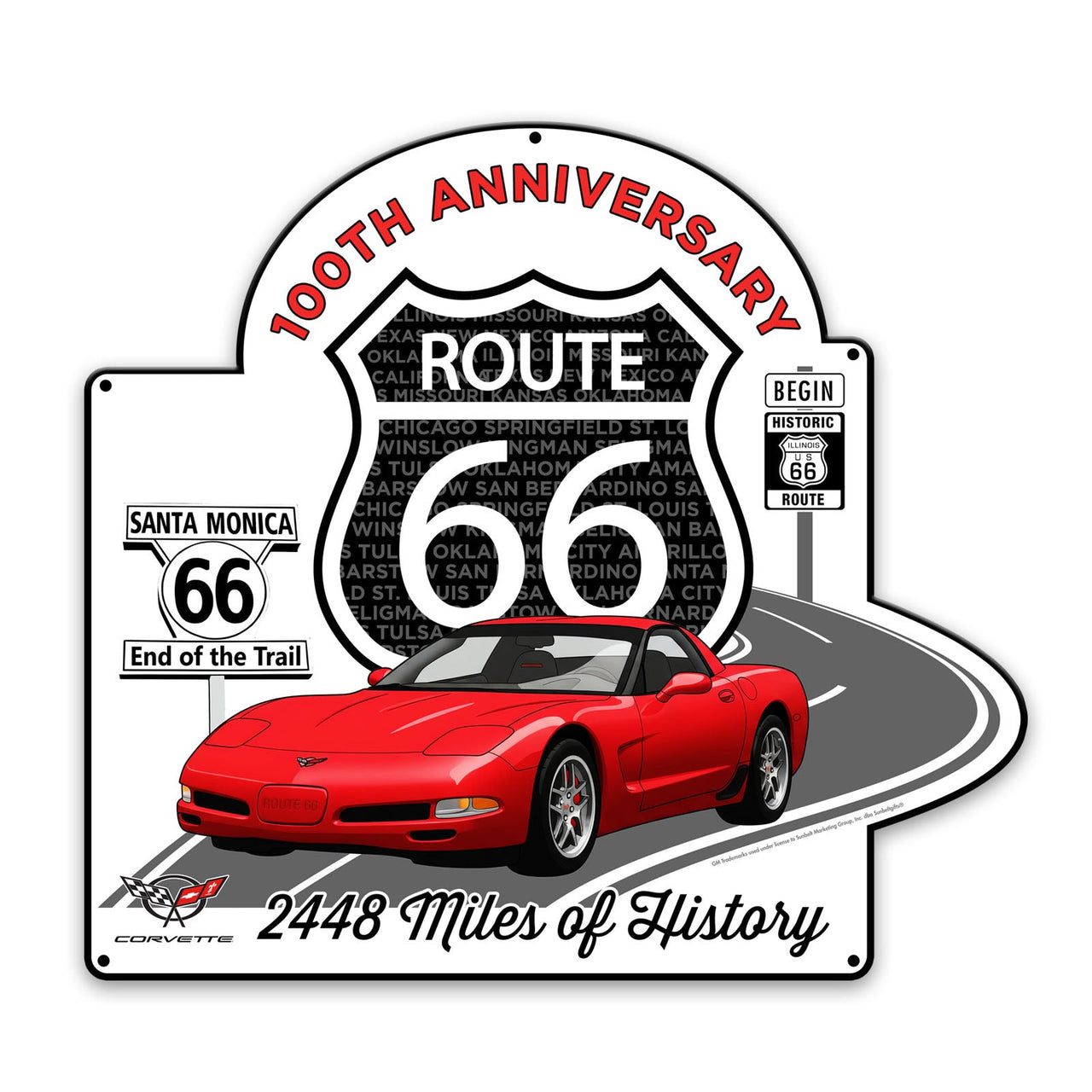 C5 Corvette Route 66 100th Anniversary Metal Sign, Legends of the Road - Available in 2 Sizes