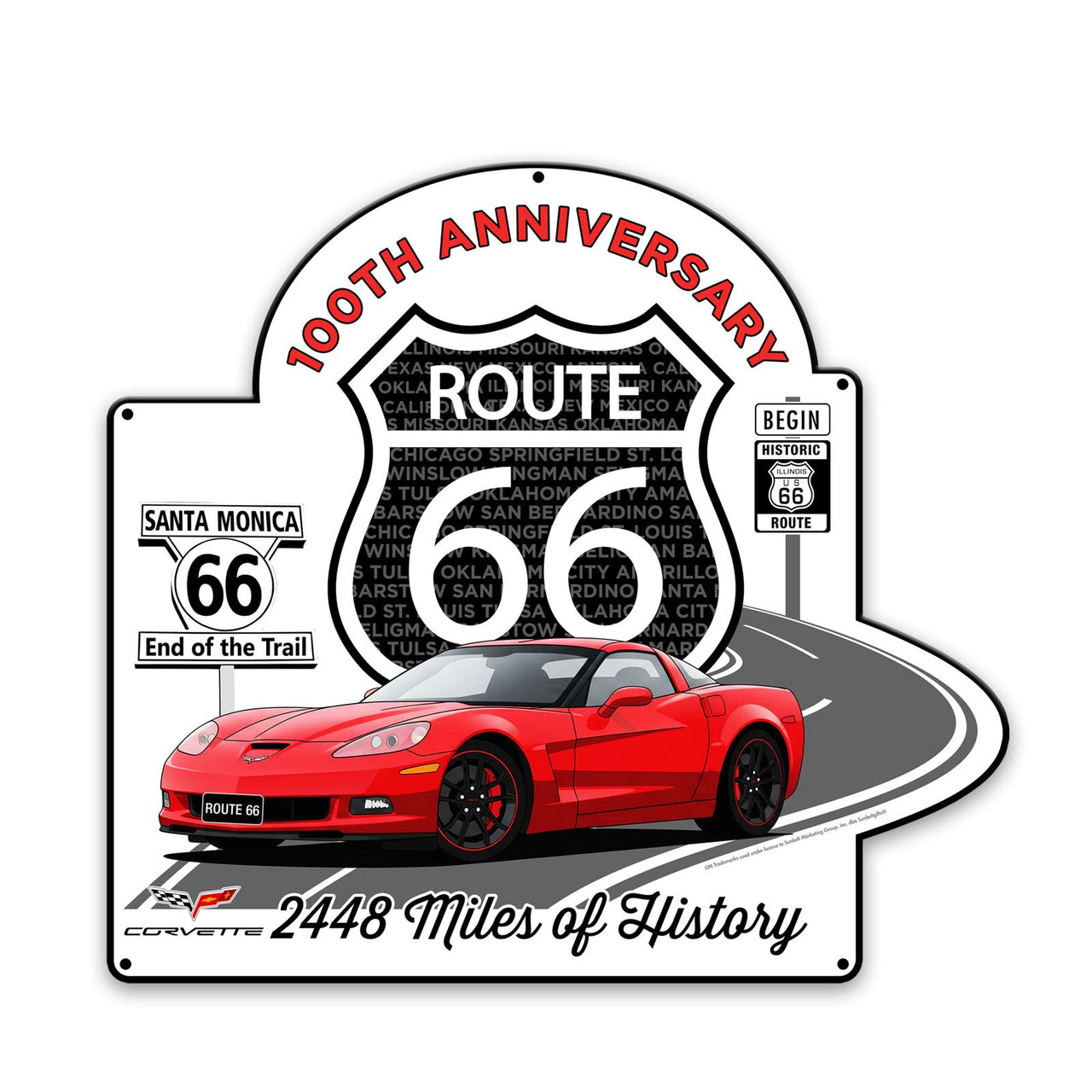C6 Corvette Route 66 100th Anniversary Metal Sign-  Legends of the Road, Available in 2 Sizes