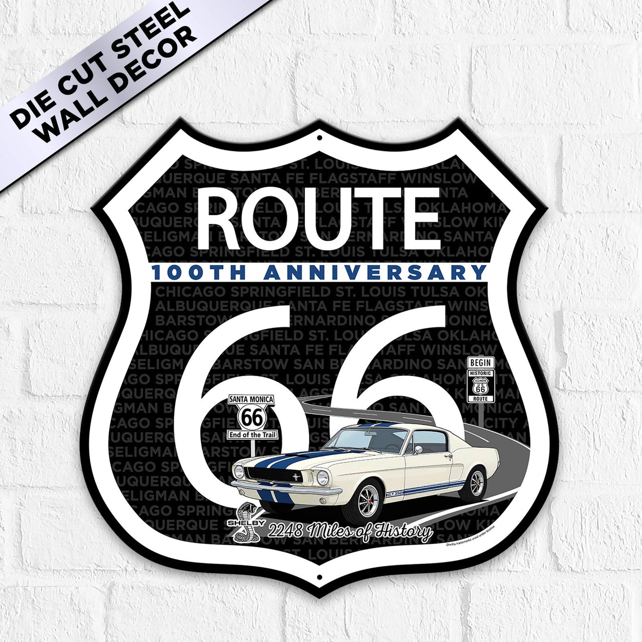 Route 66 100th Anniversary Die-Cut Shield Metal Sign – Shelby GT350 Edition