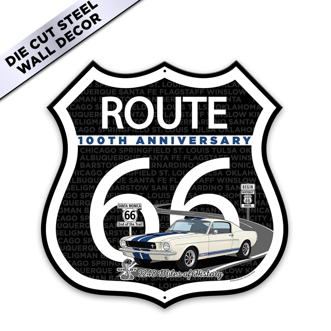 Route 66 100th Anniversary Die-Cut Shield Metal Sign – Shelby GT350 Edition