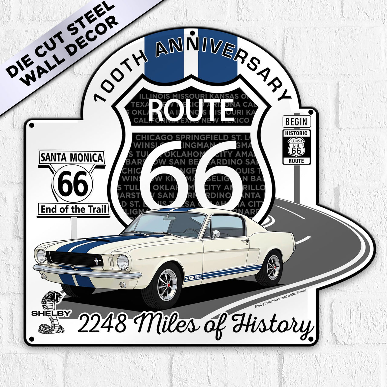 Route 66 100th Anniversary Die-Cut Metal Sign – Carroll Shelby GT350 Edition
