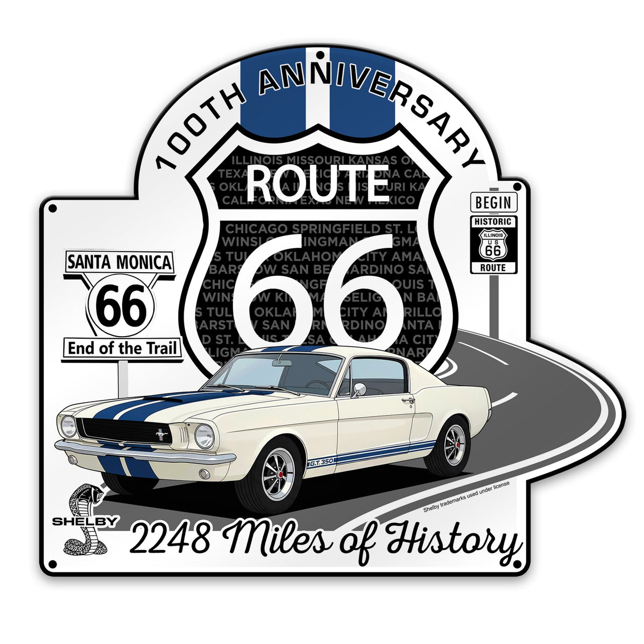 Route 66 100th Anniversary Die-Cut Metal Sign – Carroll Shelby GT350 Edition