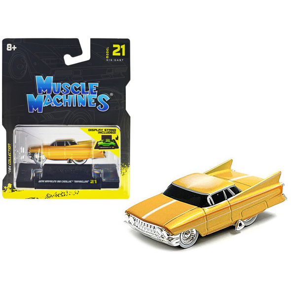 gene-winfields-1961-cadillac-maybelline-yellow-metallic-1-64-diecast-model-car-by-muscle-machines