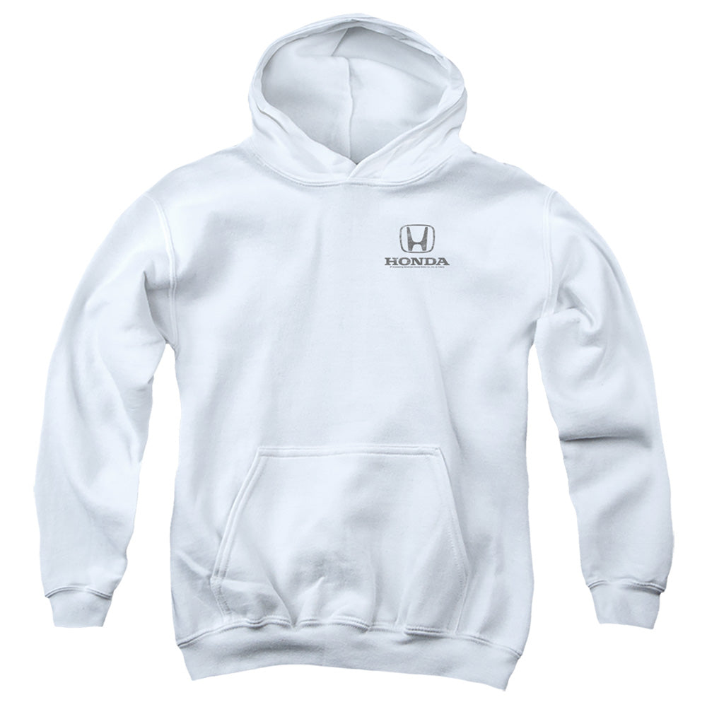 Honda Distressed Left Chest Logo-Youth Hooded Sweatshirt-White