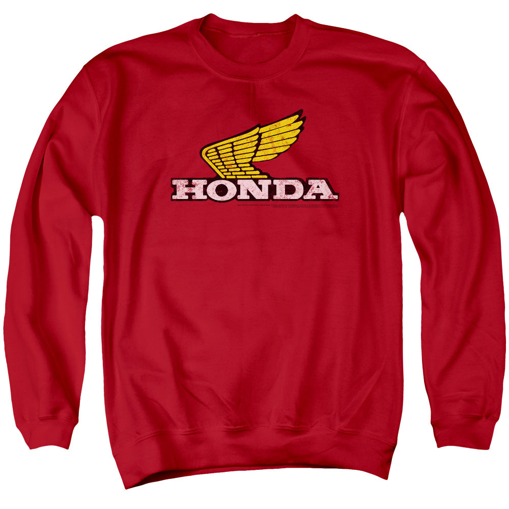 Honda/Yellow Wing Logo-Adult Crewneck Sweatshirt-Red
