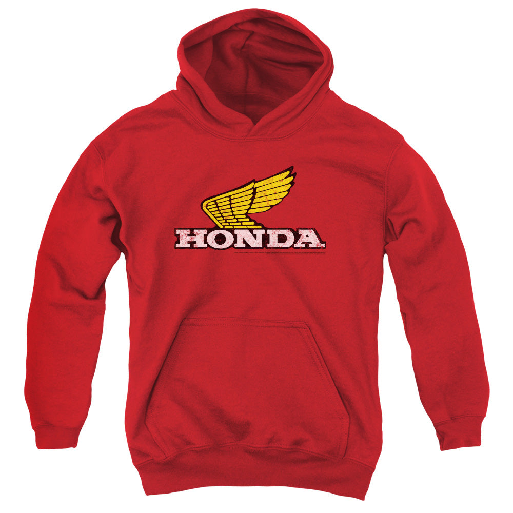 Honda/Yellow Wing Logo-Youth Hooded Sweatshirt-Red