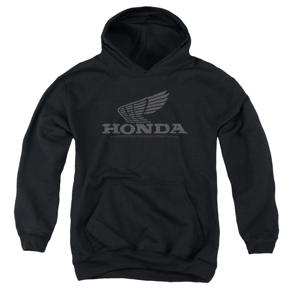 Honda/Vintage Wing-Youth Hooded Sweatshirt-Black