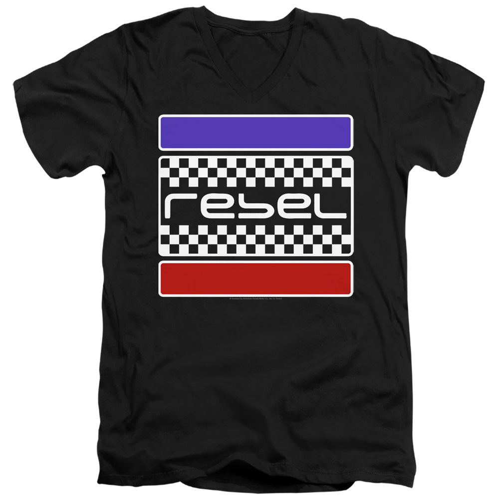 Honda/Rebel Checkers-Adult Slim Fit V Neck Cotton-Black