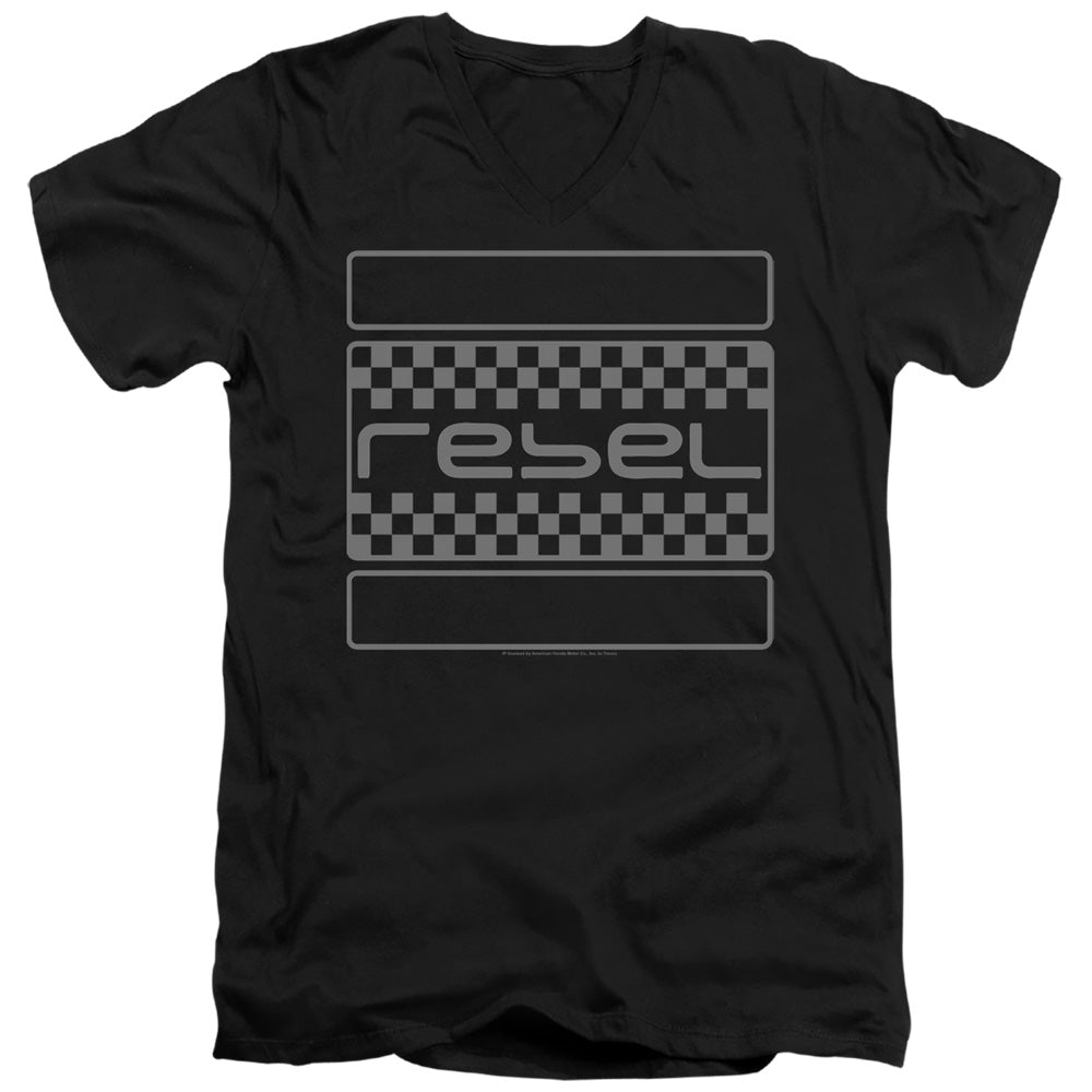 Honda Rebel Checkers Grey-Adult Slim Fit V Neck Cotton-Black