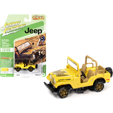 Jeep CJ-5 Sunshine Yellow with Golden Eagle 1/64 Diecast Model Car by Johnny Lightning