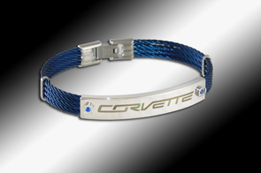 Corvette Signature Blue IP-Plated Cable Bracelet - [Corvette Store Online]