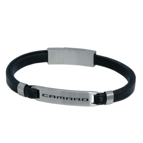 Camaro Script Black Leather Men's Bracelet | Classic Auto Store Online