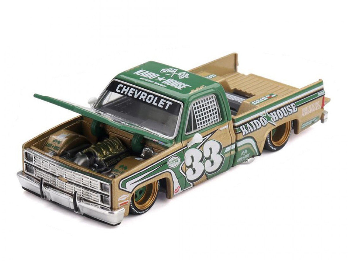Chevrolet Silverado Pickup Truck #33 "Kaido Intimidator V2" Green and Gold with Graphics (Designed by Jun Imai) "Kaido House" Special 1/64 Diecast Model Car