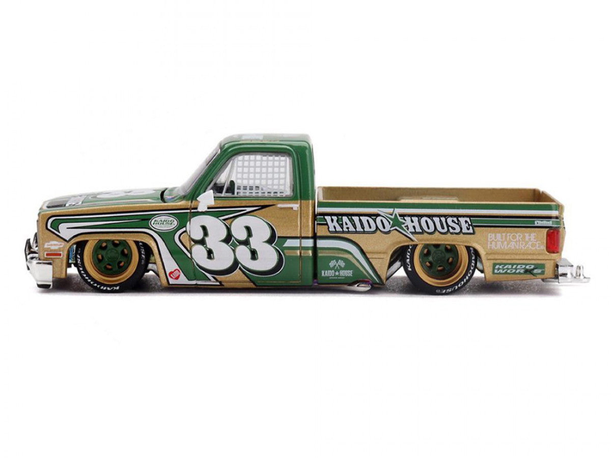 Chevrolet Silverado Pickup Truck #33 "Kaido Intimidator V2" Green and Gold with Graphics (Designed by Jun Imai) "Kaido House" Special 1/64 Diecast Model Car
